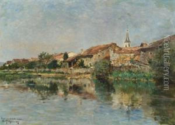 Village En Bord De Riviere Oil Painting - Edmond Petit Jean