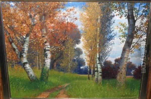 Herbstlicher Feldweg Bei Losone Oil Painting - Eduard Rudisuhli