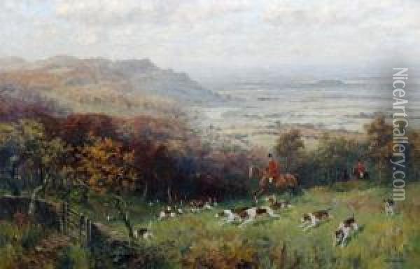 The Cotswold Hounds Drawing Cranham Woods Near Birdlip Oil Painting - Henry B. Wimbush