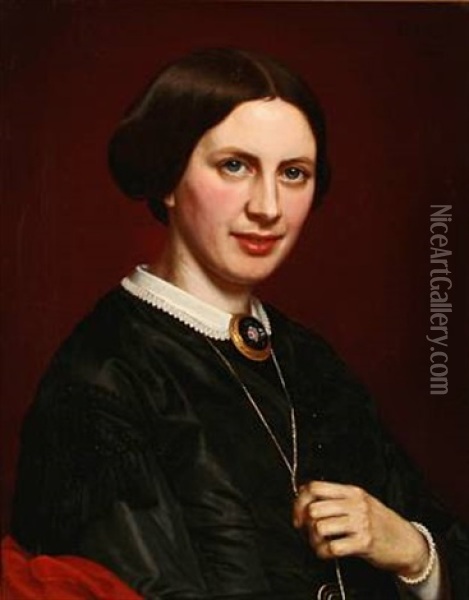 Portrait Of An Elegant Lady Oil Painting - Henrik Benedikt Olrik