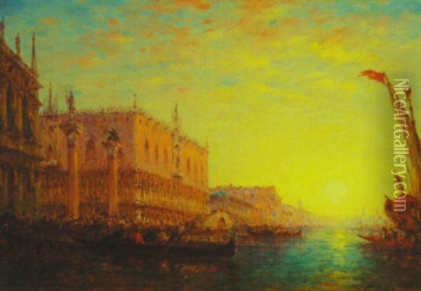Grand Canal Of Venice At Sunset Oil Painting - Charles Clement Calderon