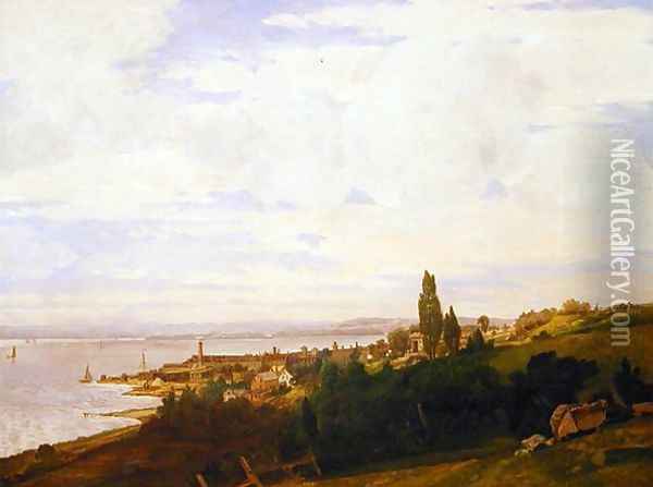 View of the Hudson near Sing Sing, New York, late 1840s Oil Painting - Joseph Vollmering