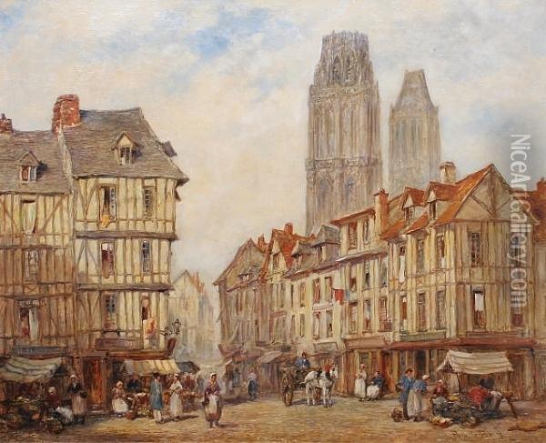'rouen ('tour De Beurre')' 'pierre Le Boeuff', Inscribed With Title Verso Oil Painting - Pierre Le Boueff
