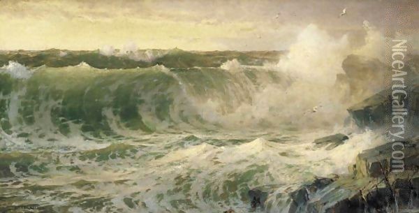 Rocky Surf Off Rhode Island Oil Painting - William Trost Richards