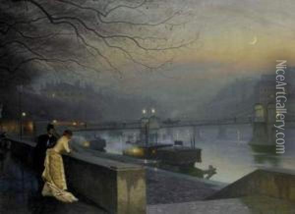 Nocturne Sur Le Quai Oil Painting - Henry Bouvet