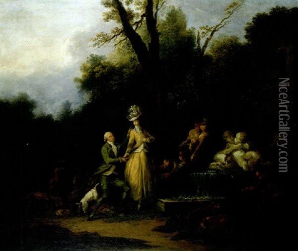 La Fontaine De L'amour Oil Painting - Jean-Frederic Schall