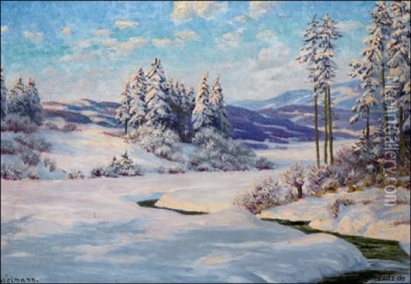 Verschneiter Bachlauf In Vorgebirgslandschaft Oil Painting - Paul Weimann