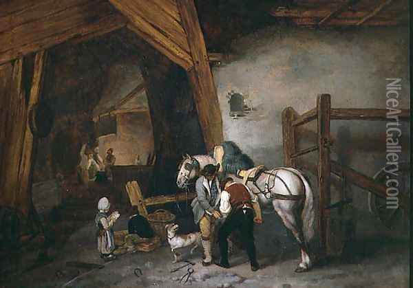 At the Blacksmiths Oil Painting - Jacques Albert Senave