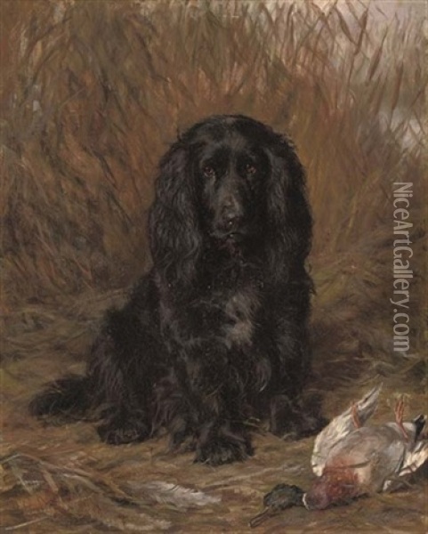 A Well-behaved Spaniel (+ Another; 2 Works) Oil Painting - David George Steell