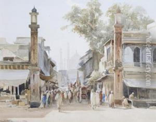 A Busy Cairo Street Scene Oil Painting - John Jnr. Varley