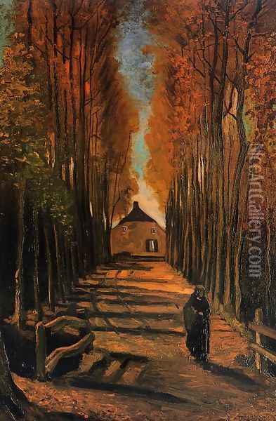 Avenue Of Poplars In Autumn Oil Painting - Vincent Van Gogh