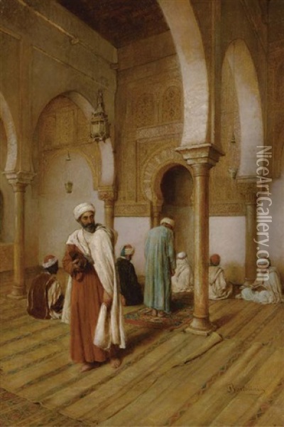 Men Praying In A Mosque Oil Painting - Filippo Bartolini