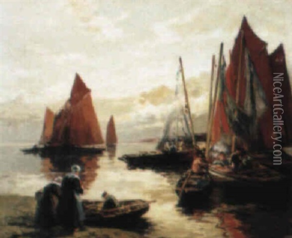 Concarneau - Retour De Peche Et Cotriade Oil Painting - Henri Alphonse Barnoin
