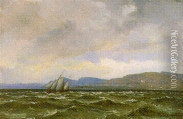 Marine Udfor Klippekyst Oil Painting - Thorben Viking Bille