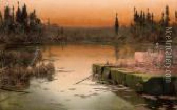Dawn On The Pontine Marshes Oil Painting - Enrique Serra y Auque
