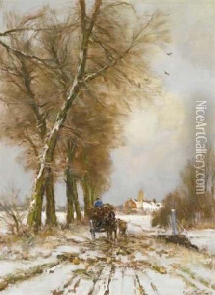 Figures On A Snowy Path Oil Painting - Louis Apol