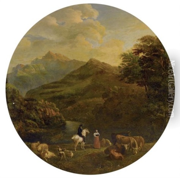 La Dent Du Midi Et La Montagne D'outreviese En Valais, Au Soleil Couchant Oil Painting - Pierre Louis De La Rive