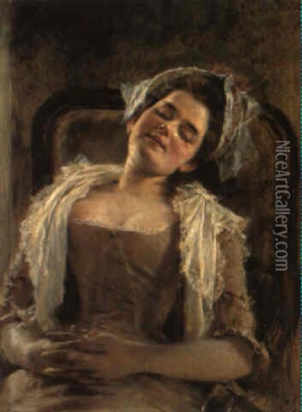 Asleep Oil Painting - Heinrich Lossow