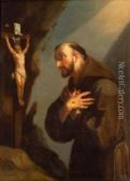St. Francis Adoring The Crucifix Oil Painting - Guido Reni