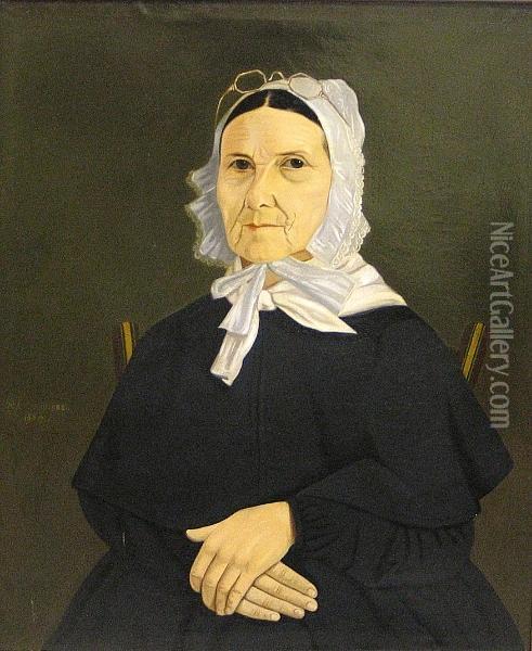 A Portrait Of An Elderly Lady, Half-length, Wearing A Black Dress And A Lace Cap Oil Painting - H.C. Lecourbe