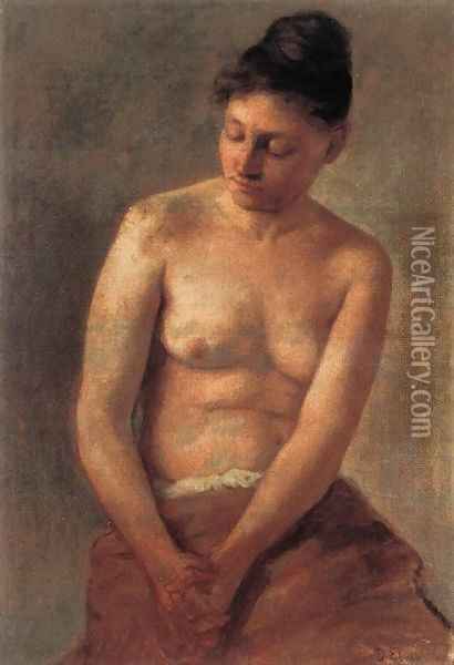 Sitting Nude Oil Painting - Lajos Deak-Ebner