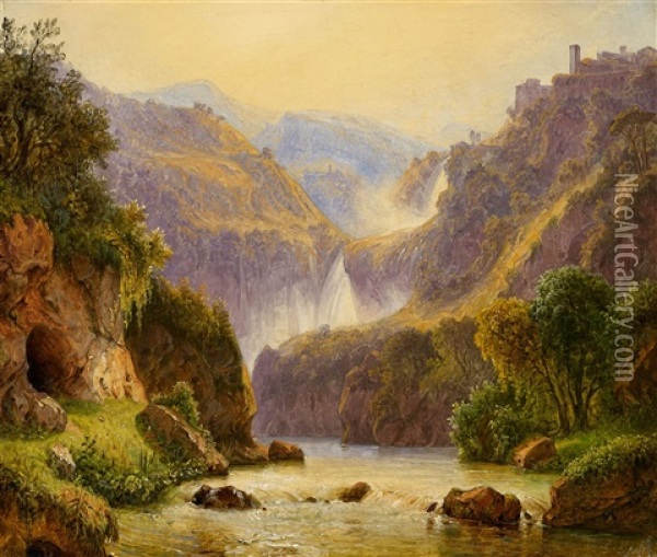 The Waterfalls At Tivoli Oil Painting - Carl Morgenstern