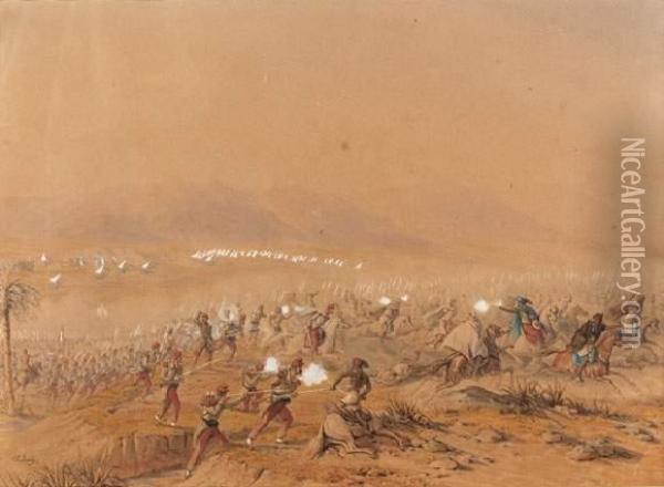 Combat Du 17 Octobre 1844 Livre Au Pied Du Tleta Contre Les Kabyles De Flissat-el-bahar Oil Painting - Theodore Jung