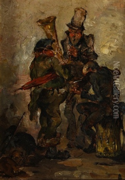 Three Musicians With Dog Oil Painting - Henry Alexander