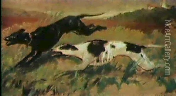 Zwei Windhunde Oil Painting - Christian (Johann Christian) Kroener