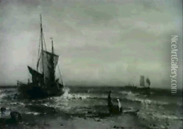 Fisherfolk On The Shore Oil Painting - Mauritz Frederick Hendrick de Haas