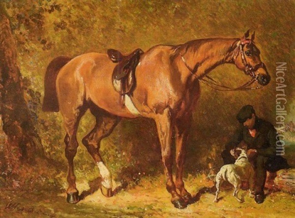 Cheval Selle, Ecuyer Et Chien Oil Painting - Alfred De Dreux
