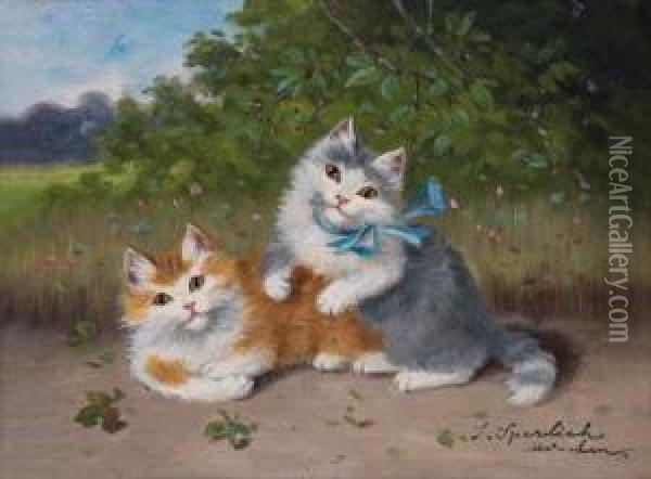Zwei Spielende Katzen Oil Painting - Sophie Sperlich