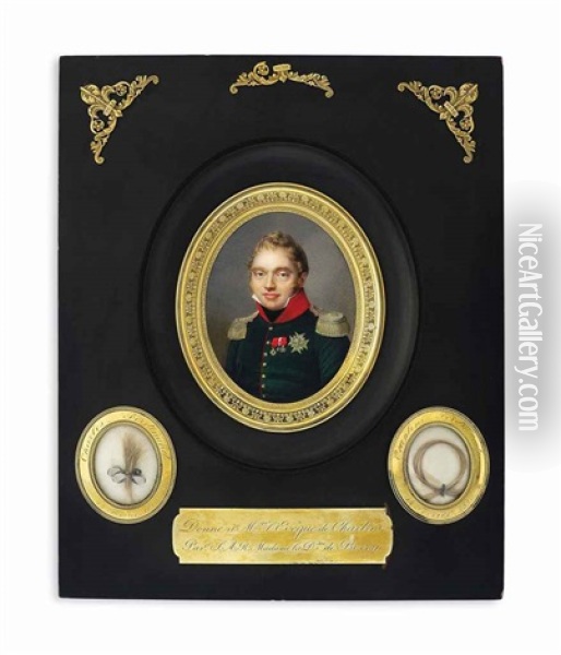Charles-ferdinand Of Bourbon (1778-1820), Duc De Berry, In Dark Green Uniform With Red Collar, Silver Epaulettes, Black Stock Oil Painting - Jean Baptiste Jacques Augustin