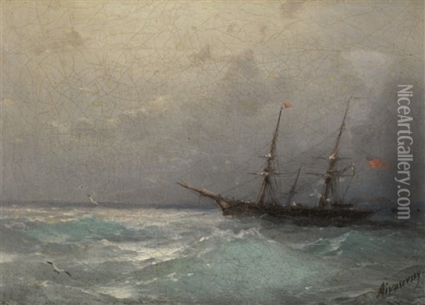 American Ship At Sea Oil Painting - Ivan Konstantinovich Aivazovsky