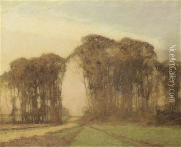 A Road Through An Autumnal Grove Oil Painting - Frederick J. Mulhaupt
