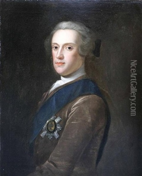 Portrait Of Sir James Hamilton, 6th Duke Of Hamilton Wearing The Badge Of The Order Of The Thistle Oil Painting - Jeremiah Davidson