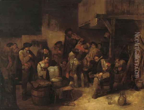 Boors In A Tavern Oil Painting - Egbert Ii Van Heemskerck