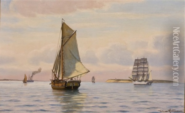 Segelschiffe Vor Der Kuste Oil Painting - Johan Jens Neumann
