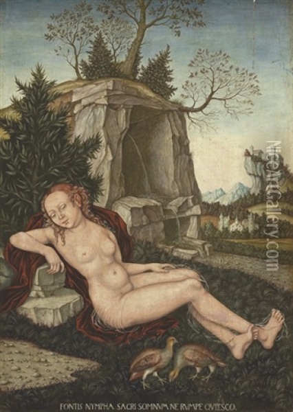 A Reclining Water Nymph Oil Painting - Lucas Cranach the Elder