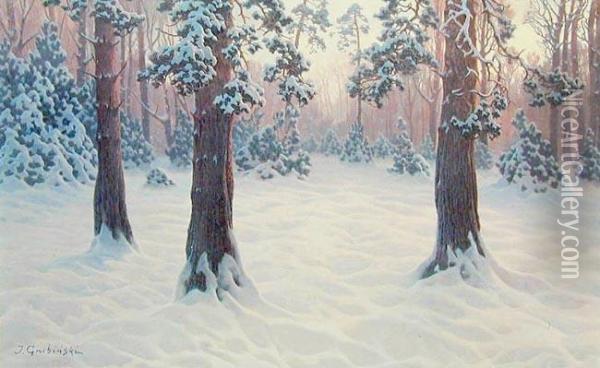 Pejzaz Zimowy Oil Painting - Jan Grubinski