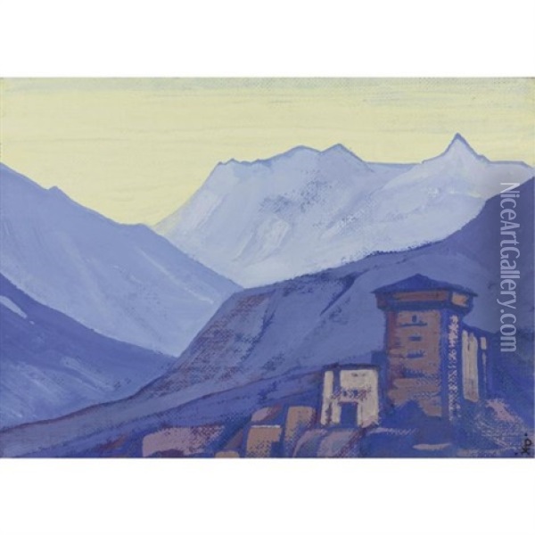 Himalayas, Thakur's House, Gundla Oil Painting - Nikolai Konstantinovich Roerich
