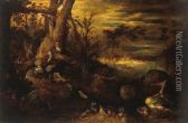 A Wooded Landscape With An Exotic Menagerie Oil Painting - Roelandt Jacobsz Savery