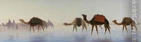Camels Crossing Water Oil Painting - Charles Theodore Frere