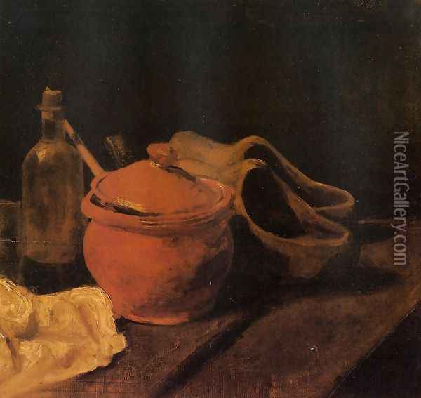 Still Life With Earthenware Bottle And Clogs Oil Painting - Vincent Van Gogh