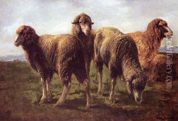 Sheep Grazing in a Meadow Oil Painting - Rosa Bonheur