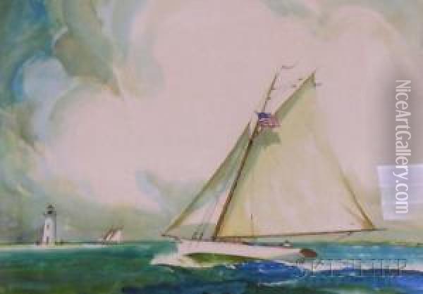 Board Yachting Scene Oil Painting - James A. Mitchell