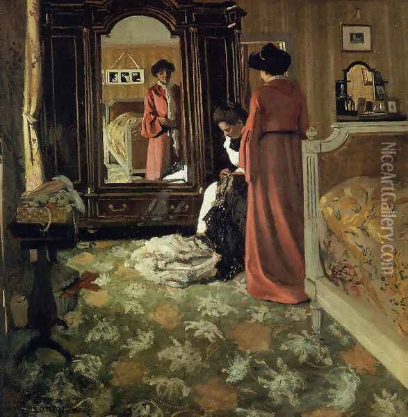 Interior, Bedroom with Two Figures Oil Painting - Felix Edouard Vallotton