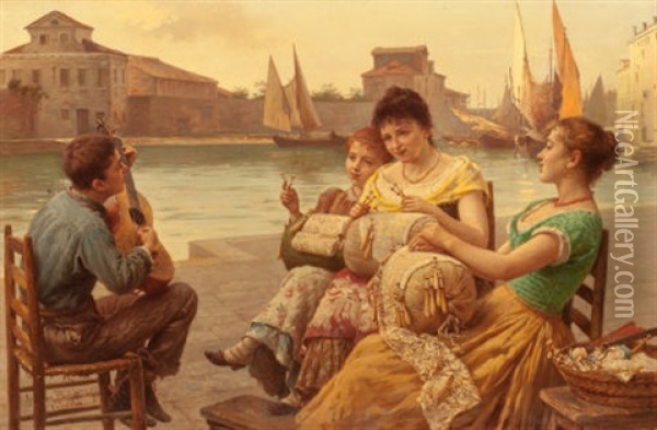 Venetian Lacemakers Oil Painting - Antonio Ermolao Paoletti