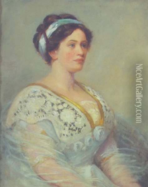 Portrait Of A Lady In A Light Blue Gown Oil Painting - Edwin Murray Mackay
