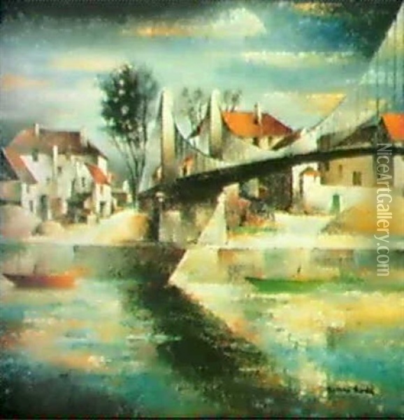 Le Pont Suspendu A Conflans Oil Painting - Pierre Hode